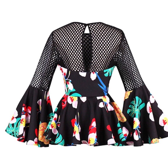 Floral Colorful Mesh Peplum Top - Picture 4 of 11